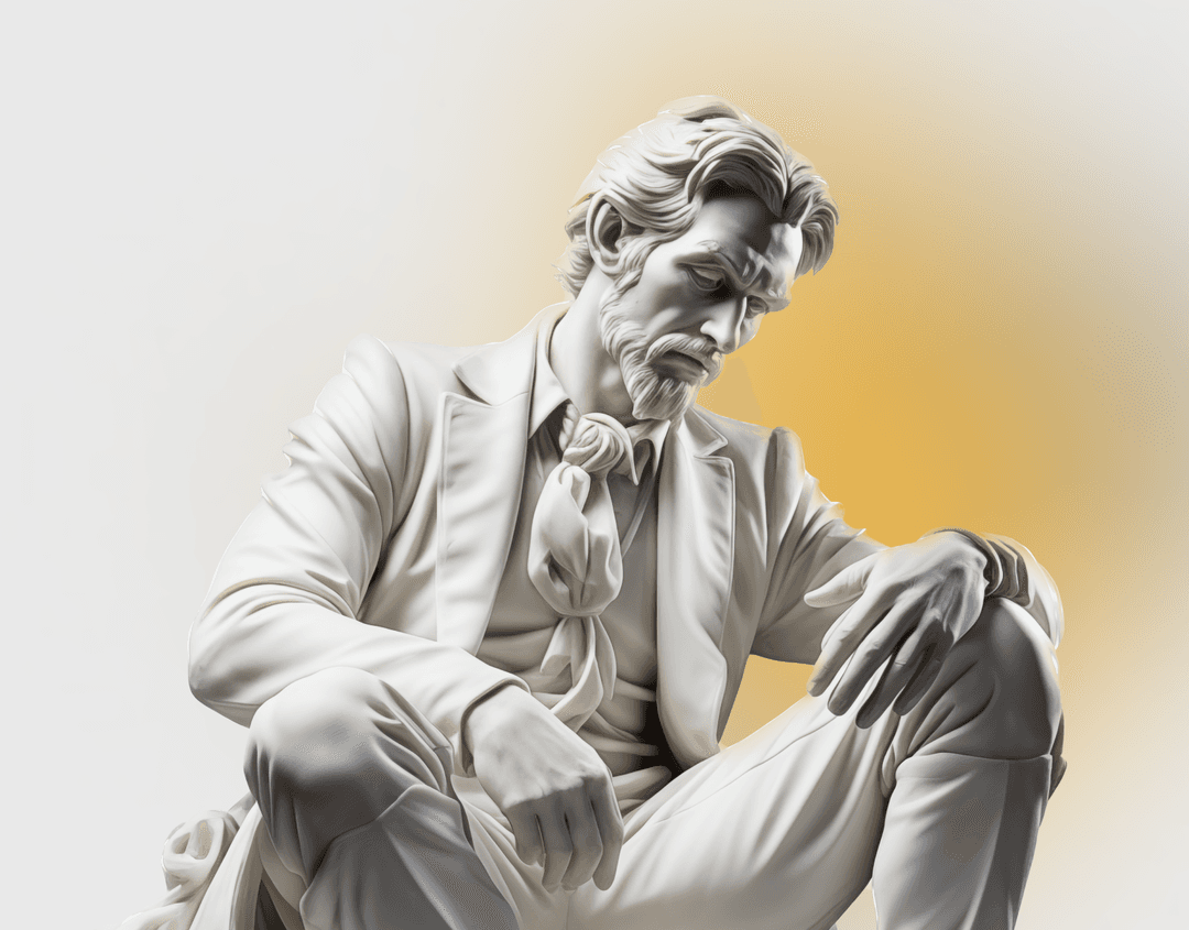 a sculpture of a man contemplating