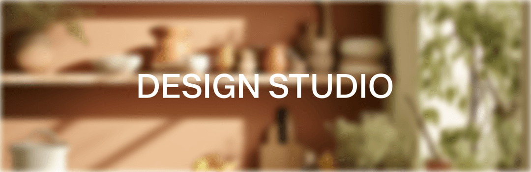 A blured image of a kitchen interior and a large text: 'design studio'